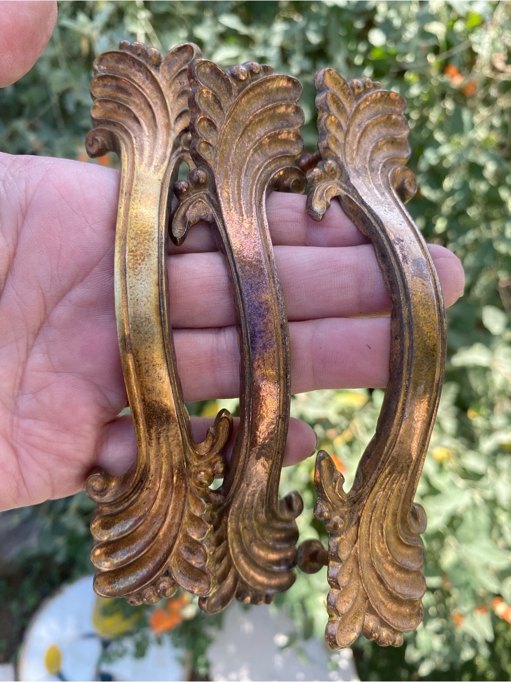 Vintage French Provencial Style Brass-Patina Drawer Pulls